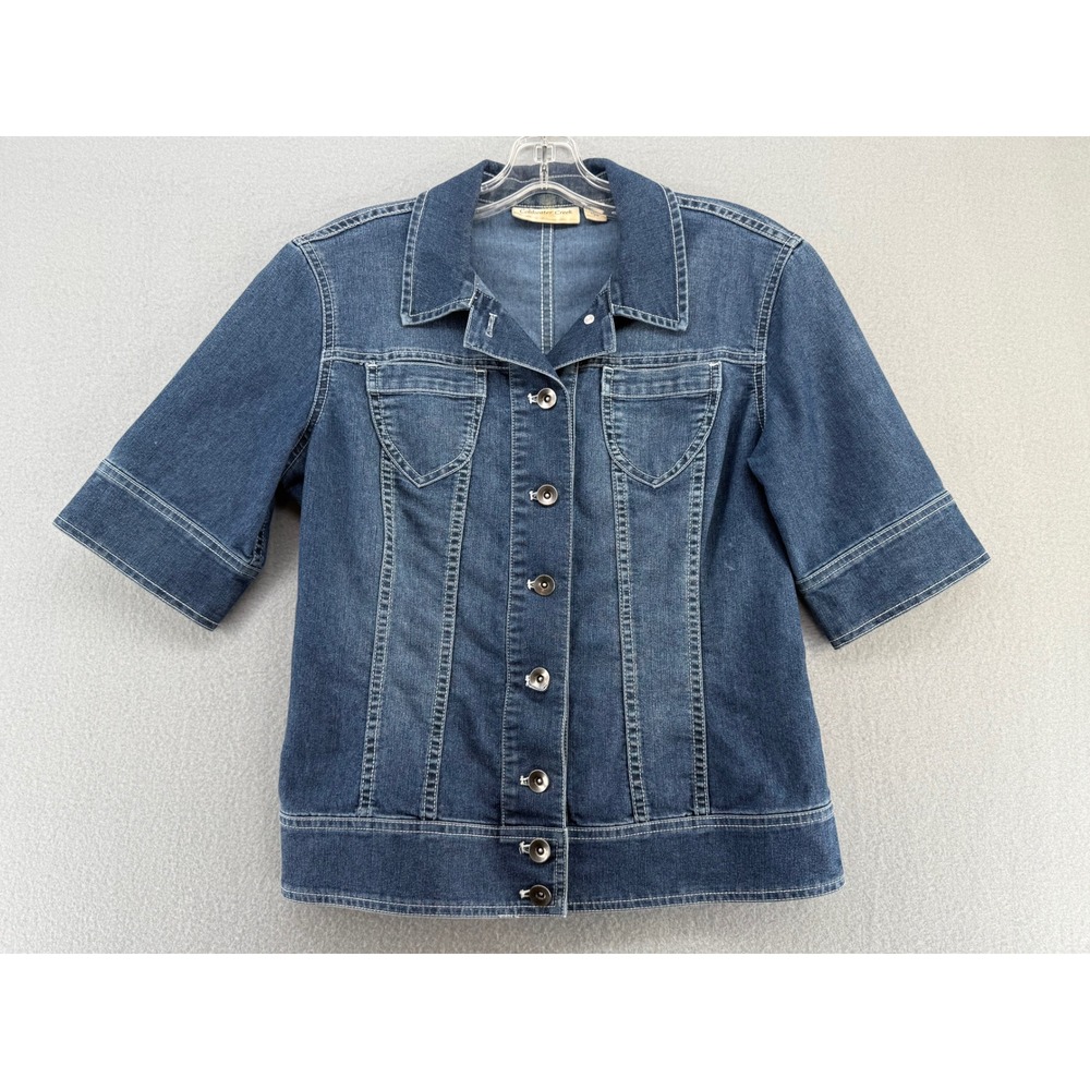 Coldwater Creek Womens Petite P6 Blue Short Sleeve Denim Jacket Button Front